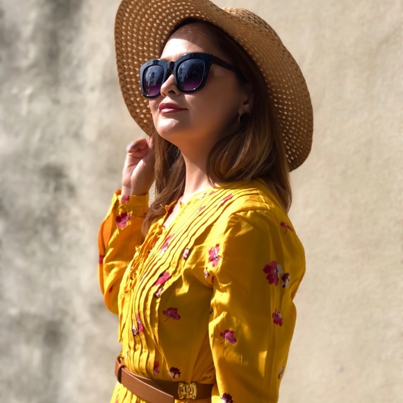 Floral vibrant yellow dress 3/4 sleeves - Picture 6 of 6